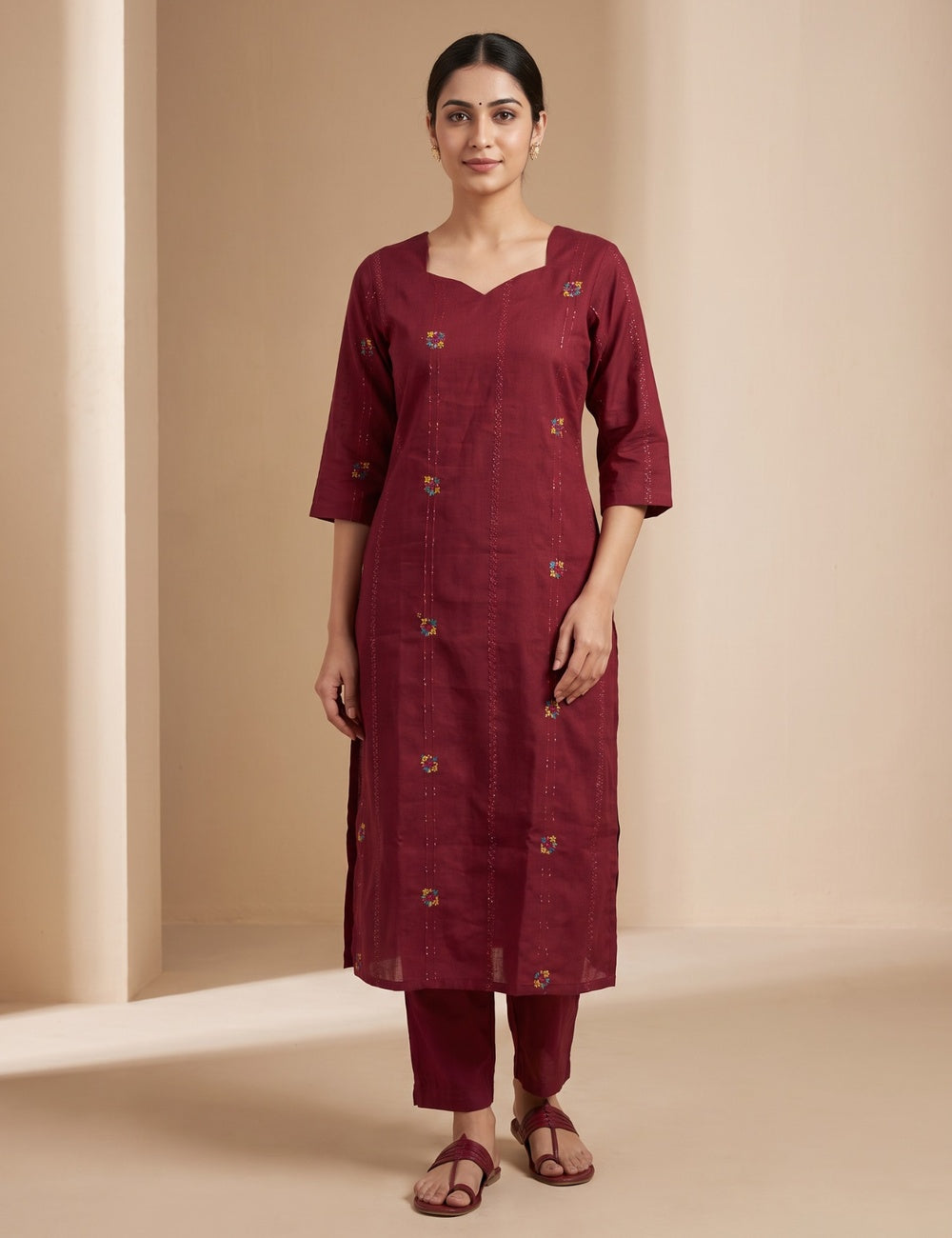 Deep Wine Red Embroidered Co-ord Set