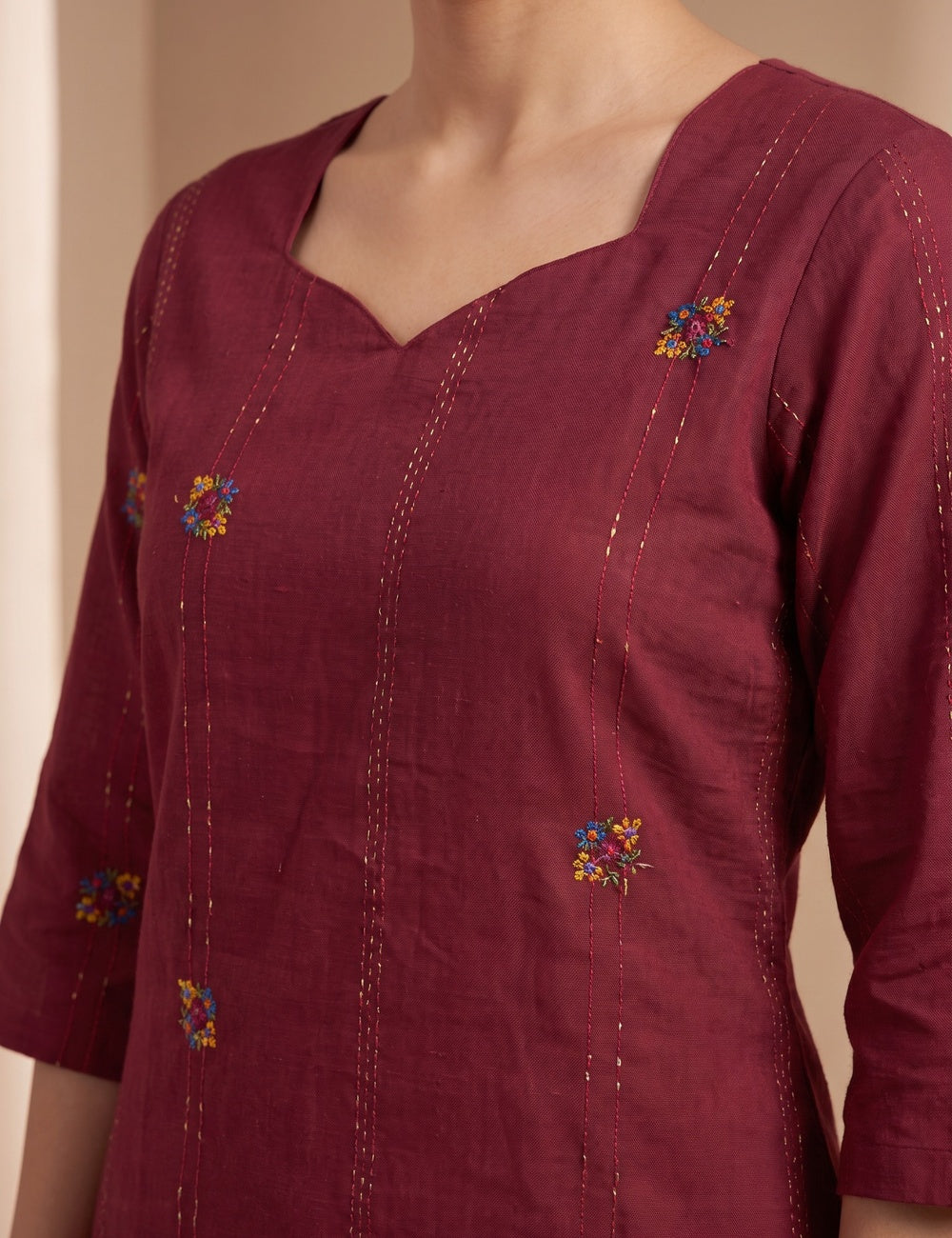 Deep Wine Red Embroidered Co-ord Set
