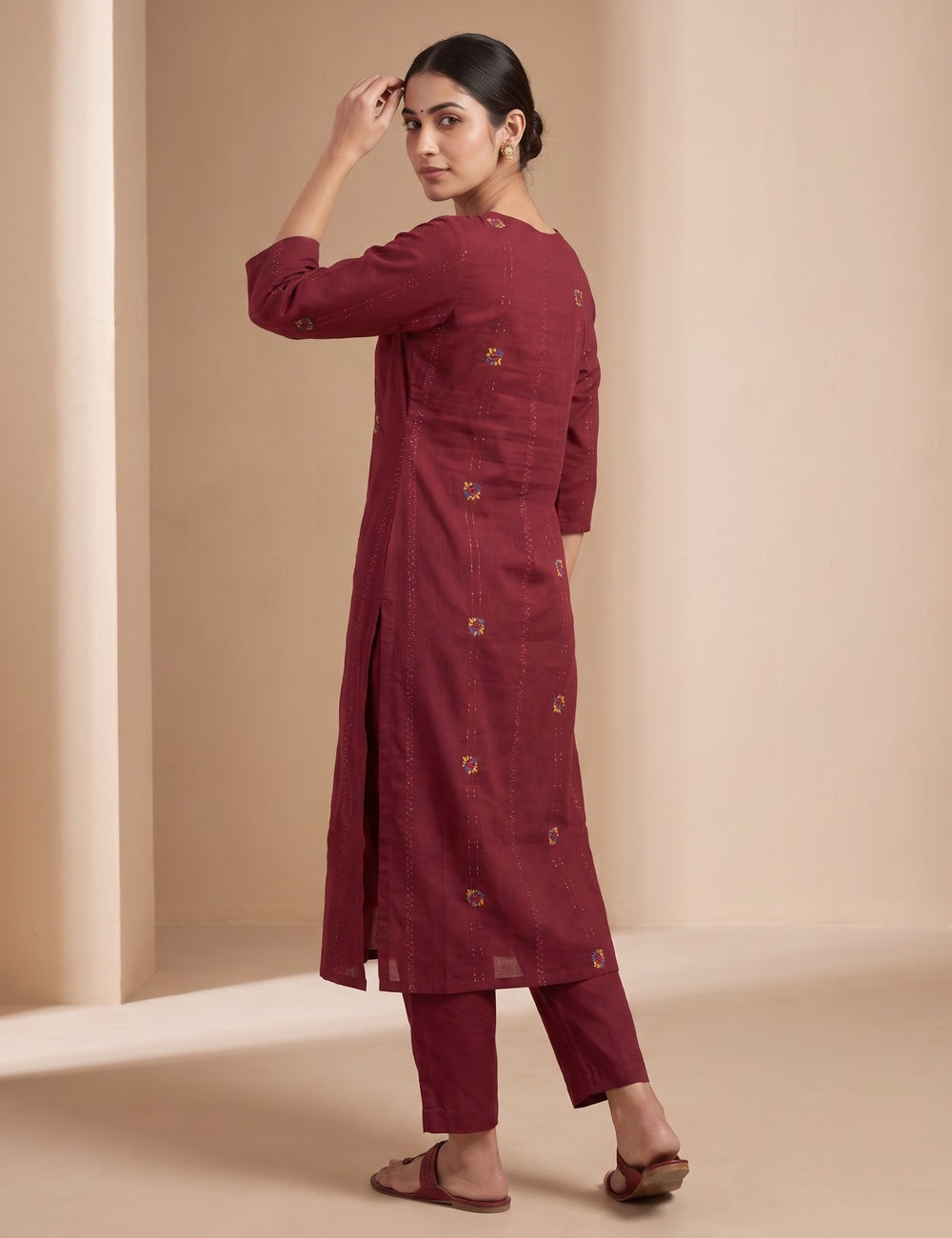 Deep Wine Red Embroidered Co-ord Set