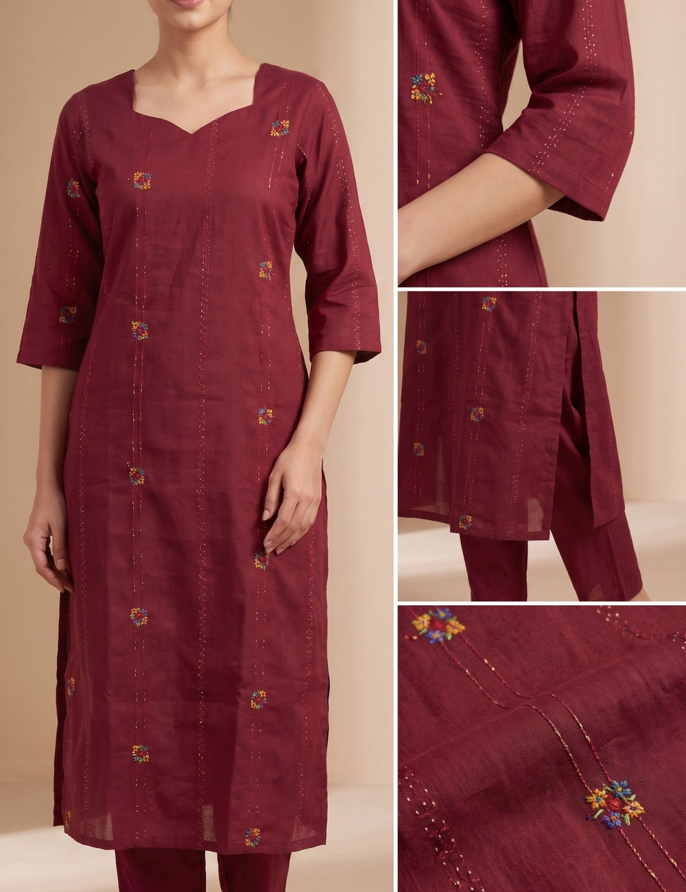 Deep Wine Red Embroidered Co-ord Set