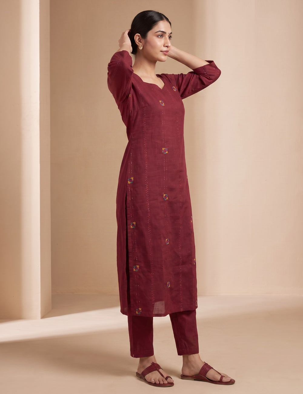 Deep Wine Red Embroidered Co-ord Set