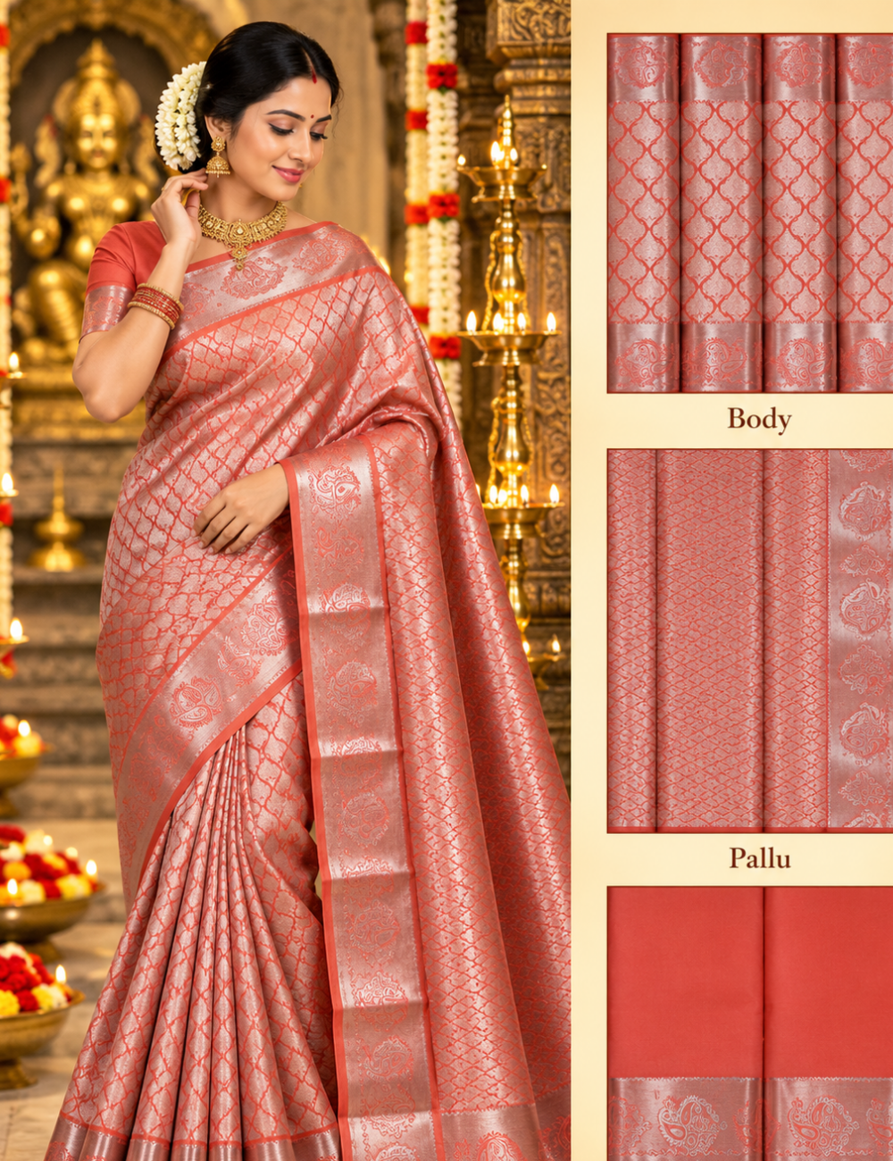 Kanchipuram Tissue Silk Saree with Silver Zari