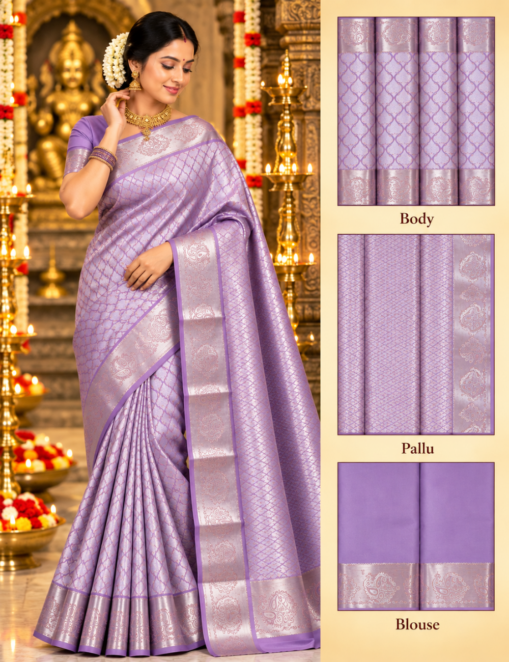 Kanchipuram Tissue Silk Saree with Silver Zari