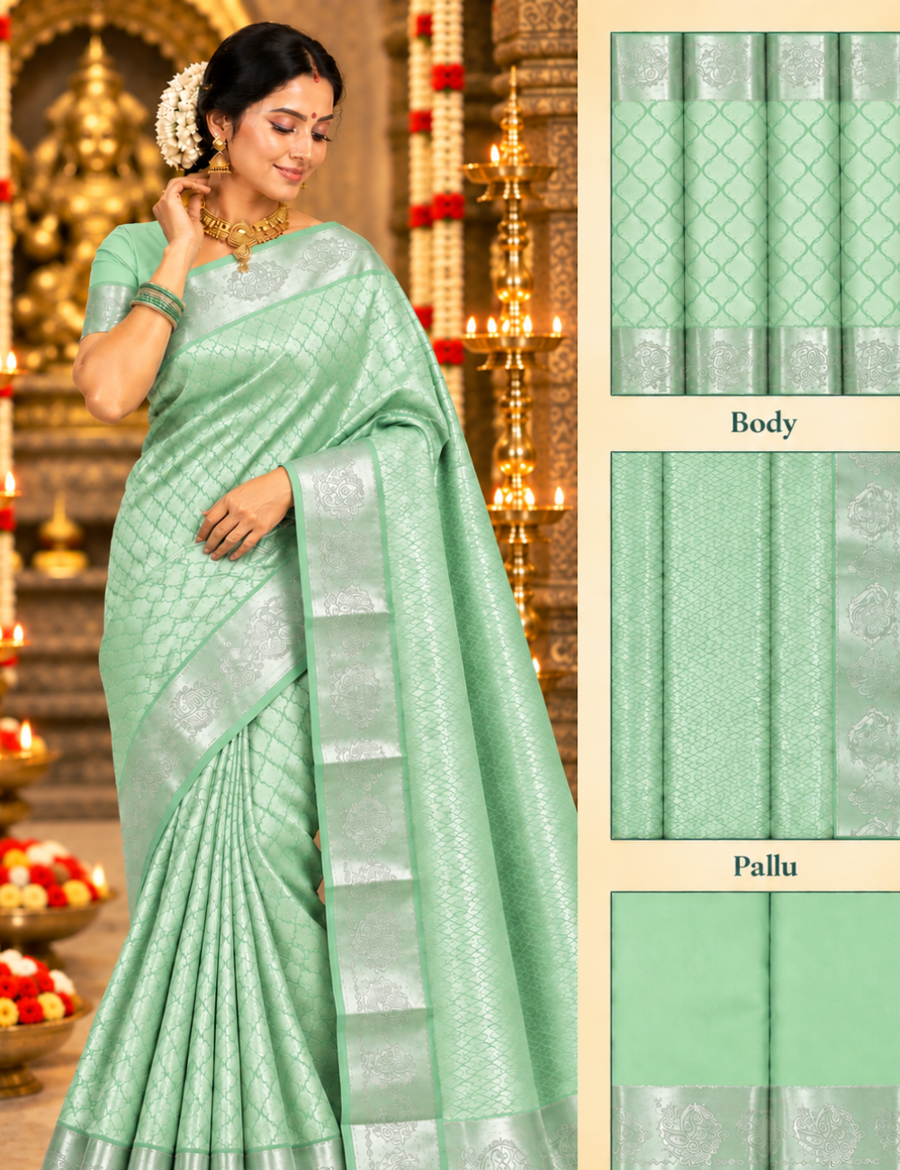 Kanchipuram Tissue Silk Saree with Silver Zari