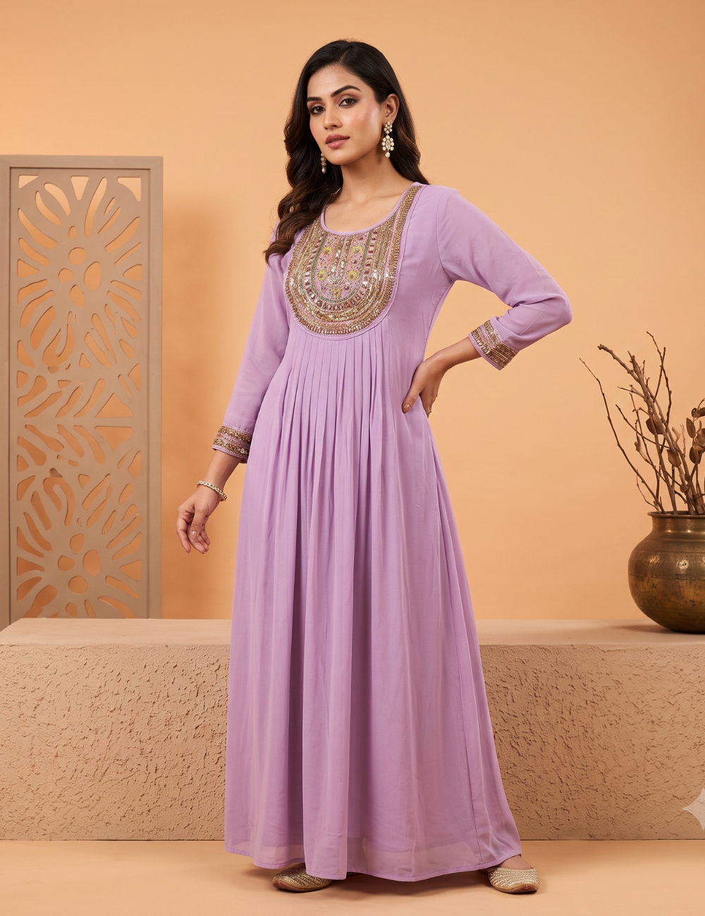 Elegant Embroidered Pleated Kurti — Festive Ethnic Wear