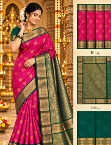Rani Pink & Emerald Green Ilampillai Silk Saree with Rich Zari Pallu