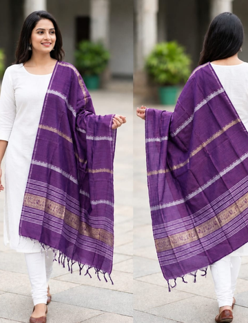 Royal Purple Woven Border Traditional Shawl
