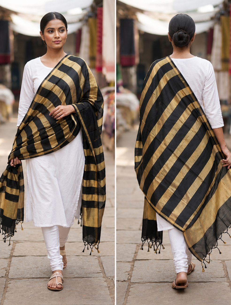 Black & Gold Striped Traditional Shawl