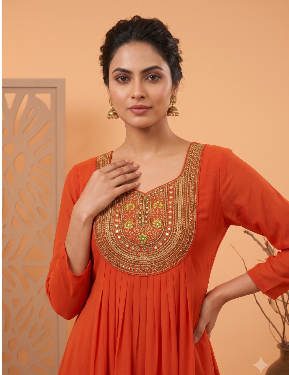 Elegant Embroidered Pleated Kurti — Festive Ethnic Wear