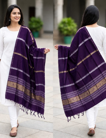 Deep Purple Woven Shawl with Traditional Border