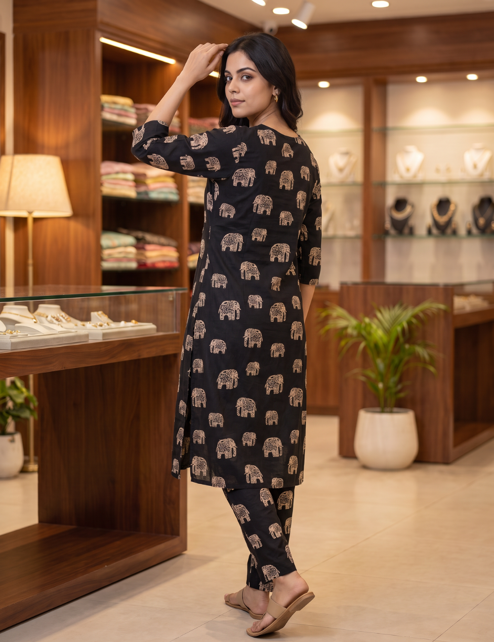 Black Elephant Print Co-ord Set