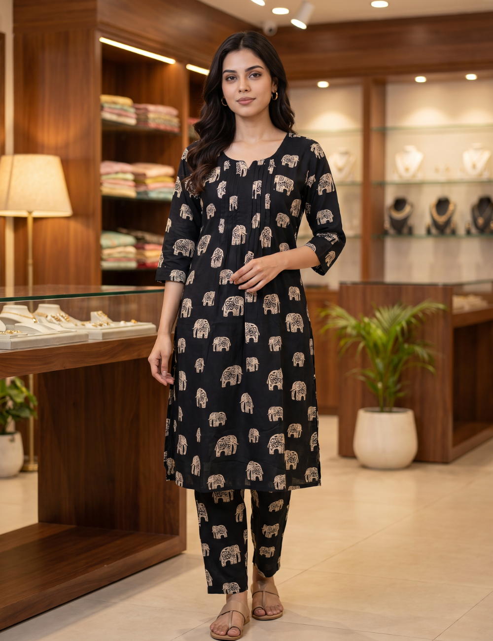 Black Elephant Print Co-ord Set