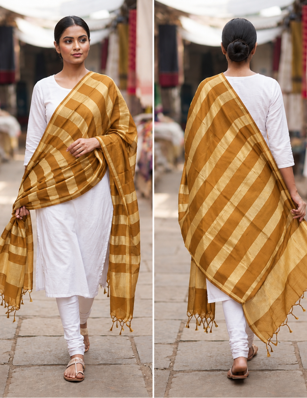 Honey & Gold Striped Traditional Shawl