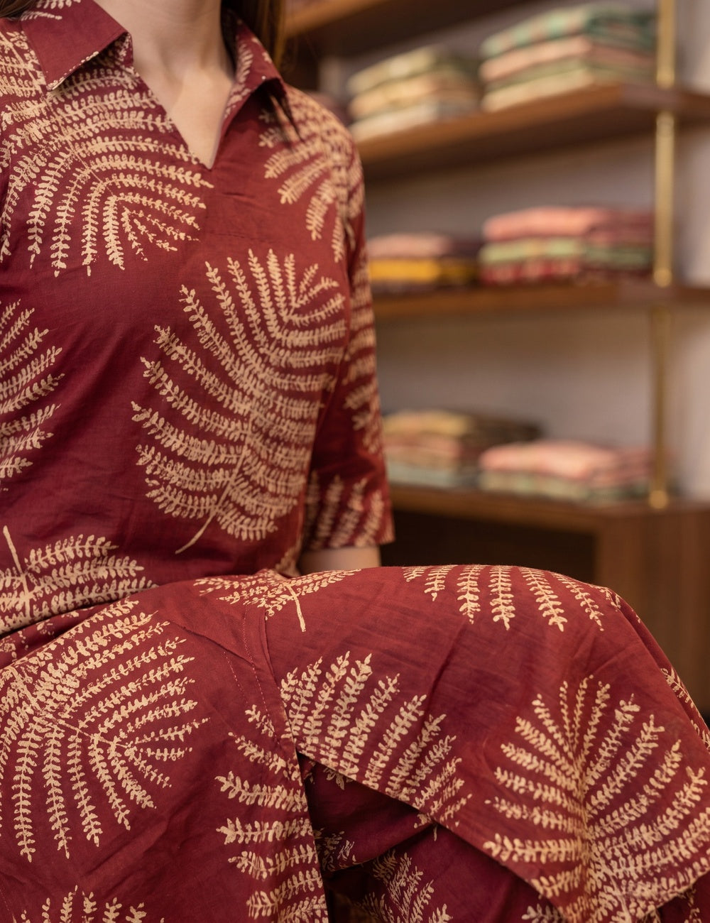 Maroon & Navy Blue Foil Print Rayon Co-ord Set
