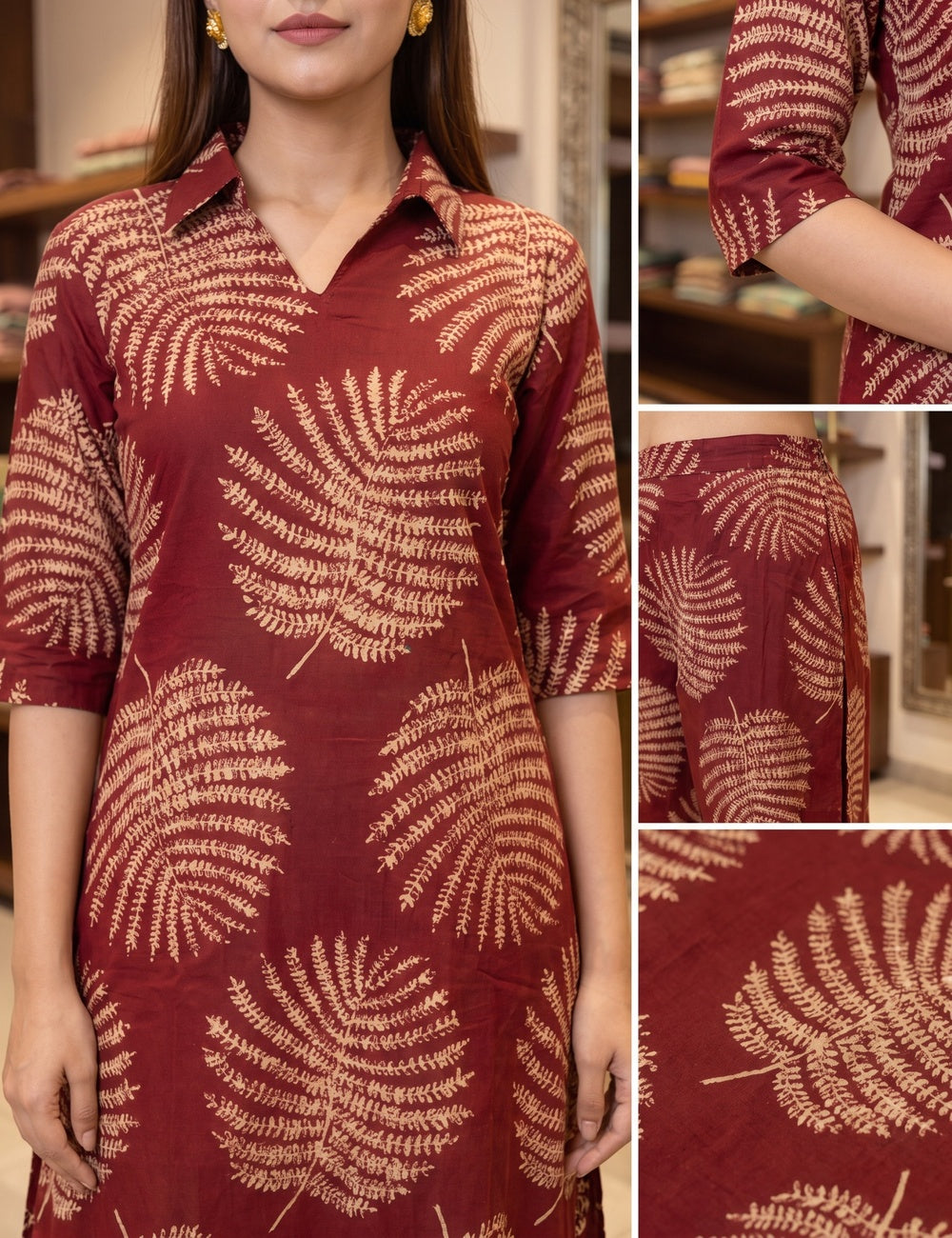 Maroon & Navy Blue Foil Print Rayon Co-ord Set
