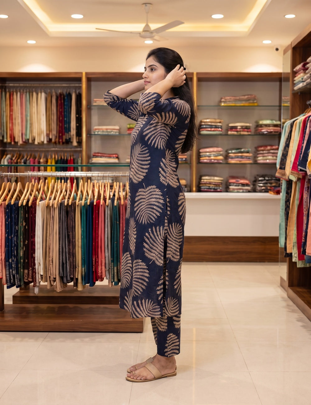 Maroon & Navy Blue Foil Print Rayon Co-ord Set