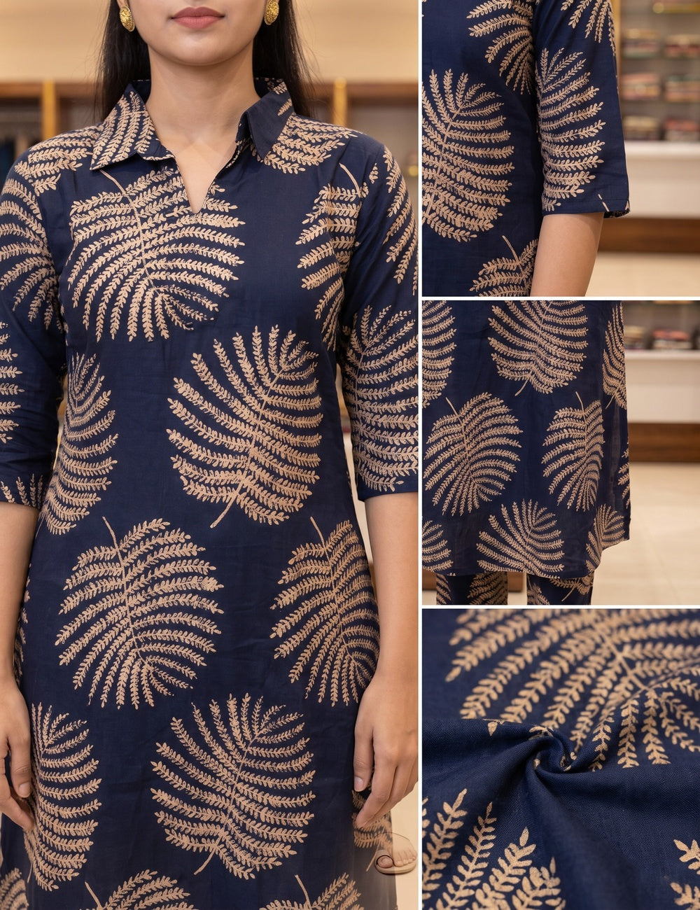 Maroon & Navy Blue Foil Print Rayon Co-ord Set