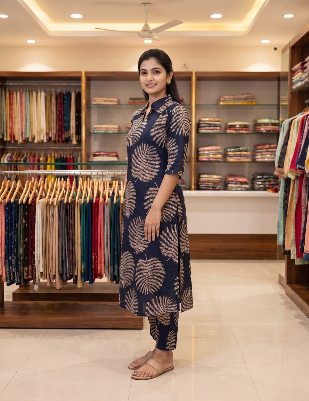 Maroon & Navy Blue Foil Print Rayon Co-ord Set