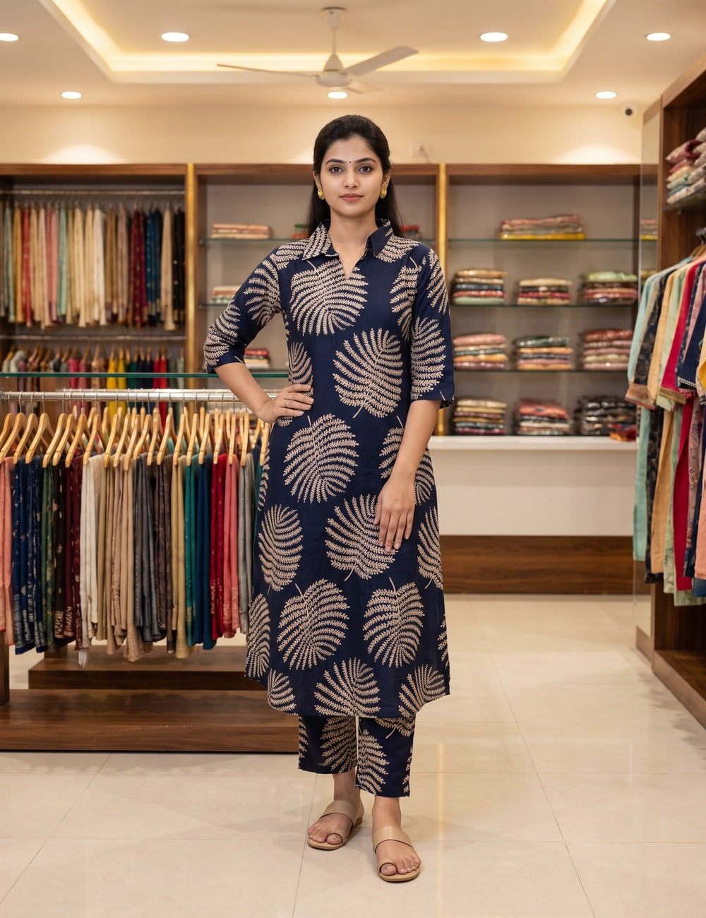 Maroon & Navy Blue Foil Print Rayon Co-ord Set