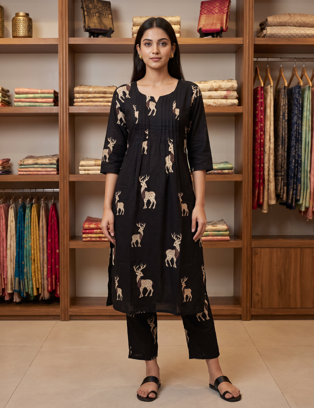 Black Deer Motif Co-ord Set
