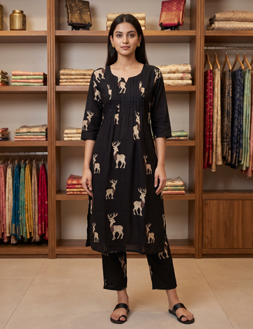 Black Deer Motif Co-ord Set