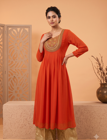 Elegant Embroidered Pleated Kurti — Festive Ethnic Wear