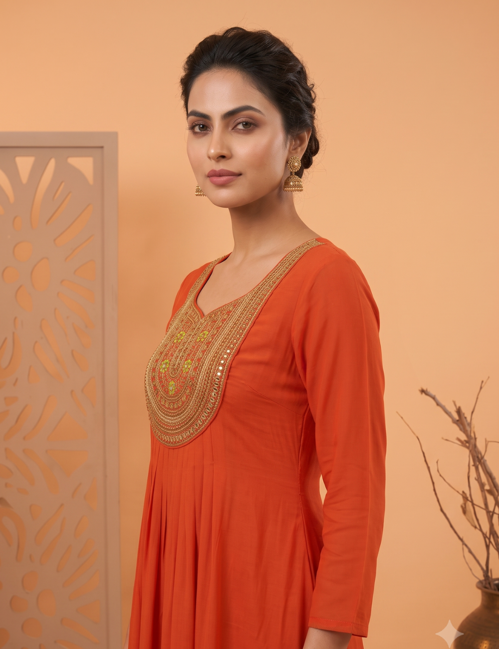 Elegant Embroidered Pleated Kurti — Festive Ethnic Wear