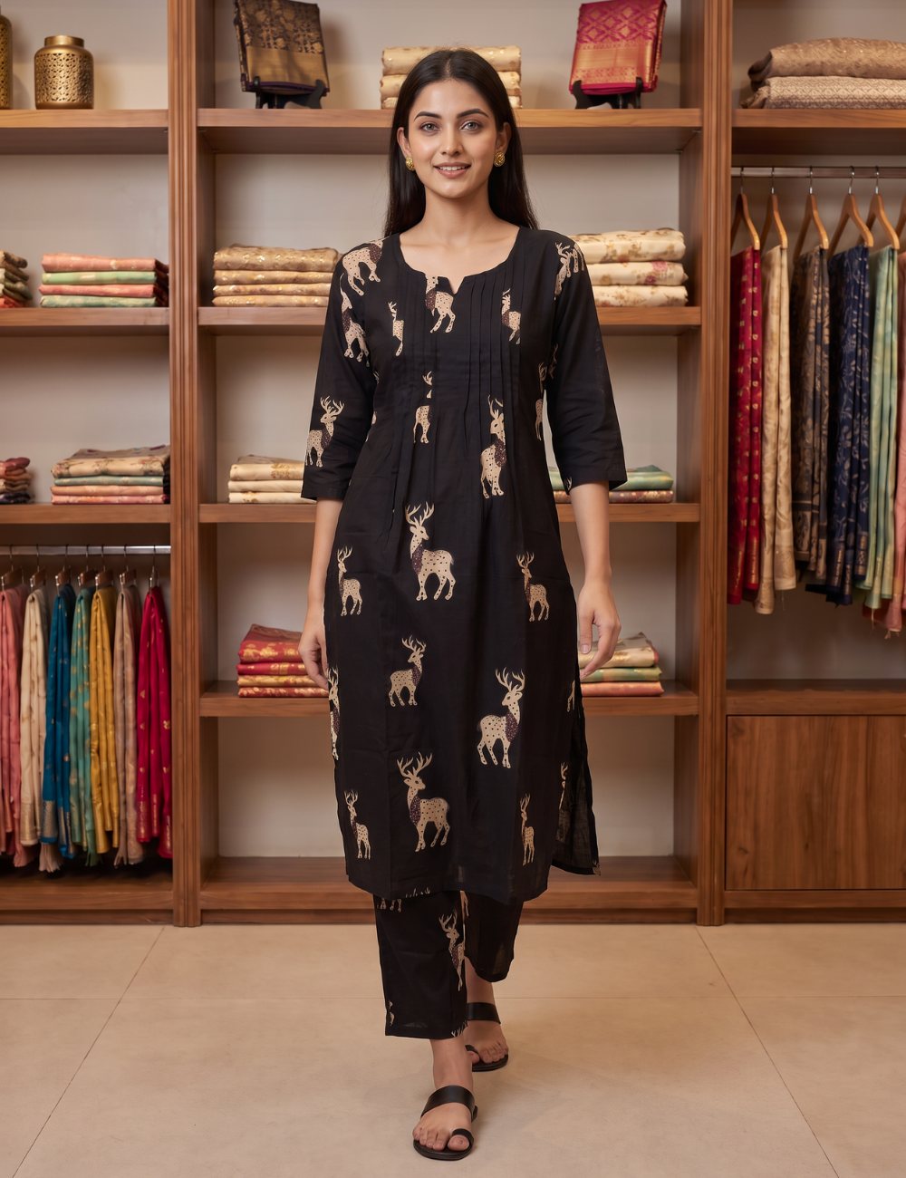Black Deer Motif Co-ord Set
